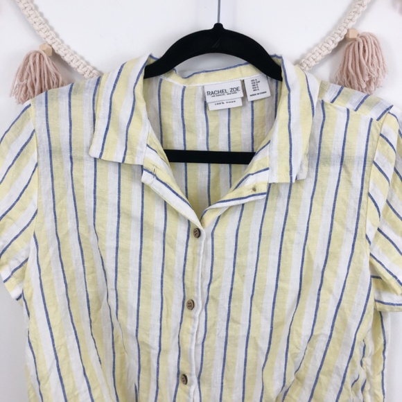 Rachel Zoe Yellow Striped Button Up Tie Front Top - Picture 4 of 6